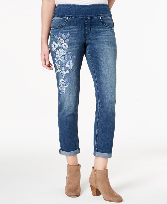 Style & Co Floral-Print Pull-On Boyfriend Jeans, Created for Macy's ...