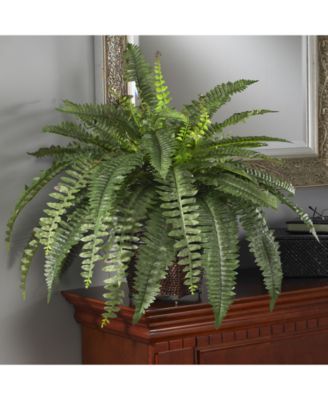 Nearly Natural Boston Fern Plant With Wicker Basket - Macy's