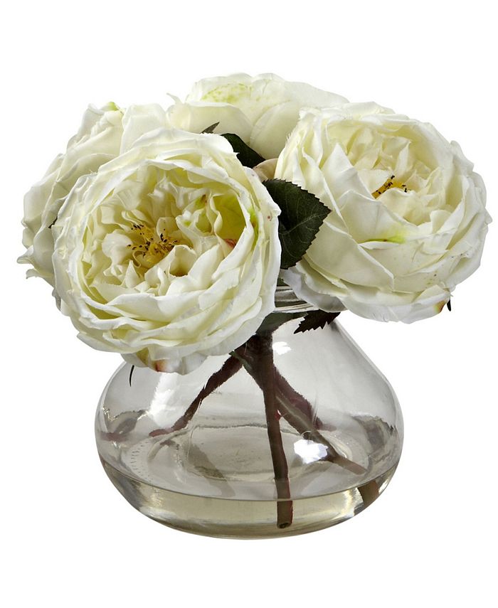 Nearly Natural - Fancy White Rose Arrangement with Vase