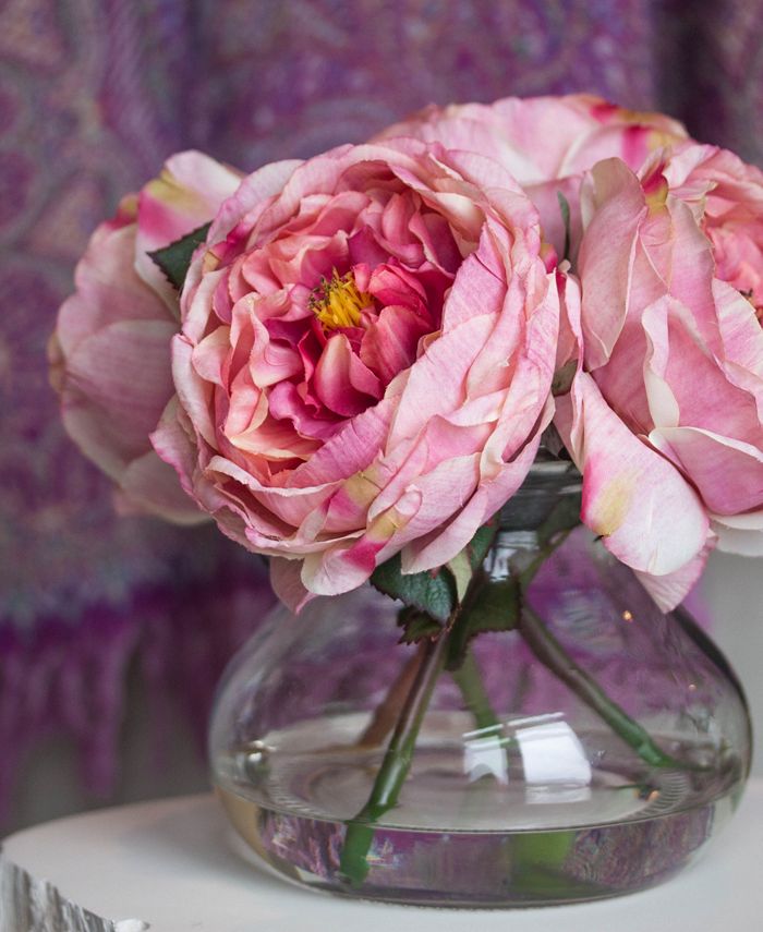 Nearly Natural - Fancy Pink Rose Arrangement with Vase