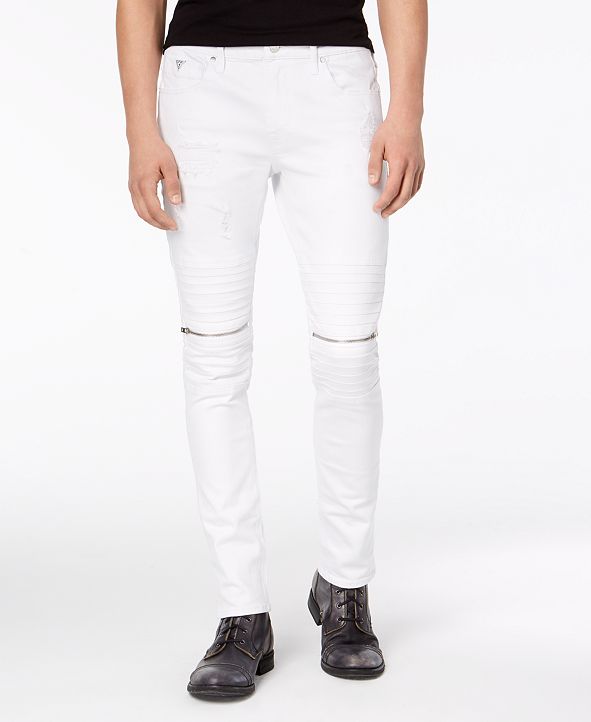 GUESS Men's Skinny-Fit Stretch White Destroyed Moto Jeans & Reviews ...