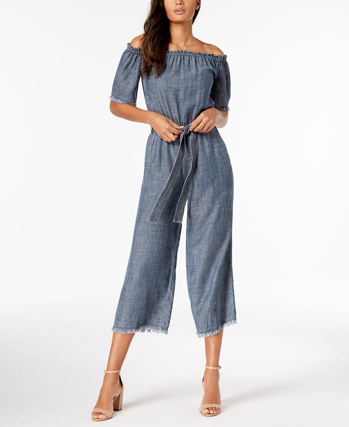 Trina Turk Chambray Off-The-Shoulder Jumpsuit - Macy's
