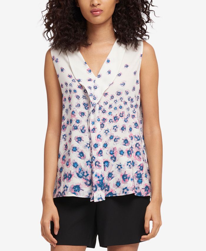 DKNY FloralPrint RuffleFront Top, Created for Macy's Macy's