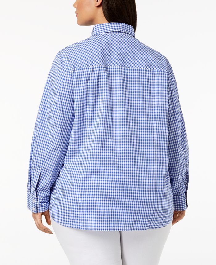 Tommy Hilfiger Plus Size Cotton Gingham Button-Front Shirt, Created for ...