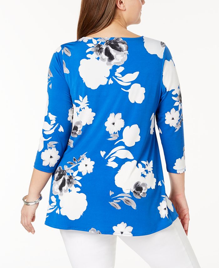 Alfani Plus Size Floral-Print Cutout Tunic, Create for Macy's & Reviews ...