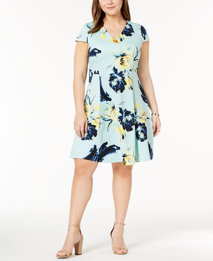 Alfani Plus Size Printed Fit & Flare Dress, Created for Macy's - Macy's