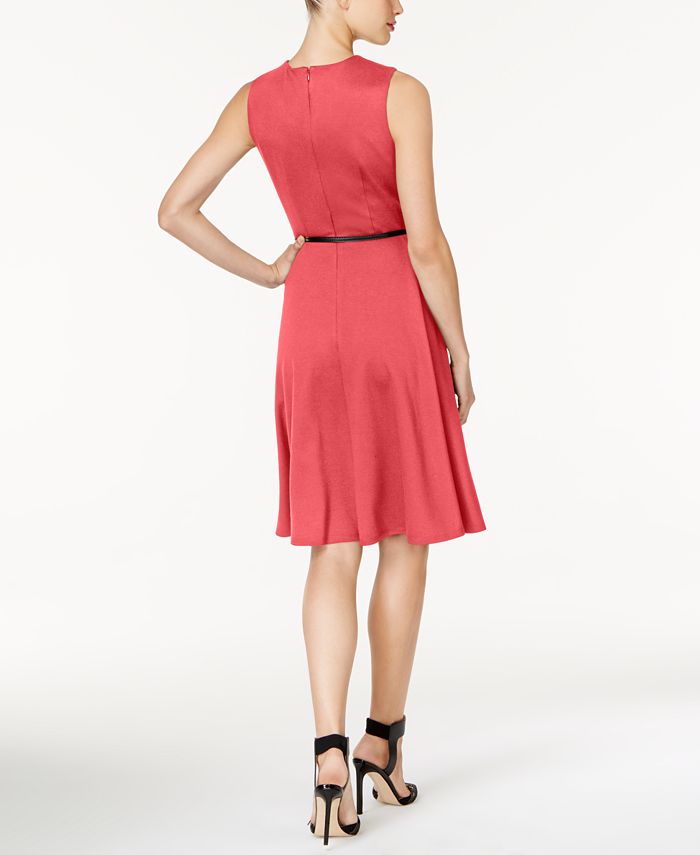 NY Collection Petite Belted Fit & Flare Dress - Macy's