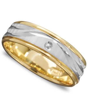 image of Men-s 14k Gold and 14k White Gold Ring, Wave Engraved Band