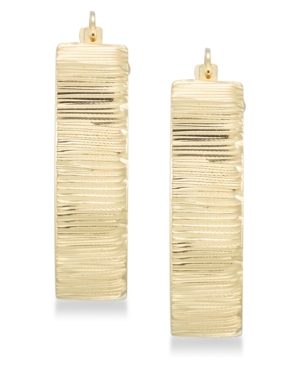 image of Signature Gold Diamond Accent Textured Hoop Earrings in 14k Gold over Resin