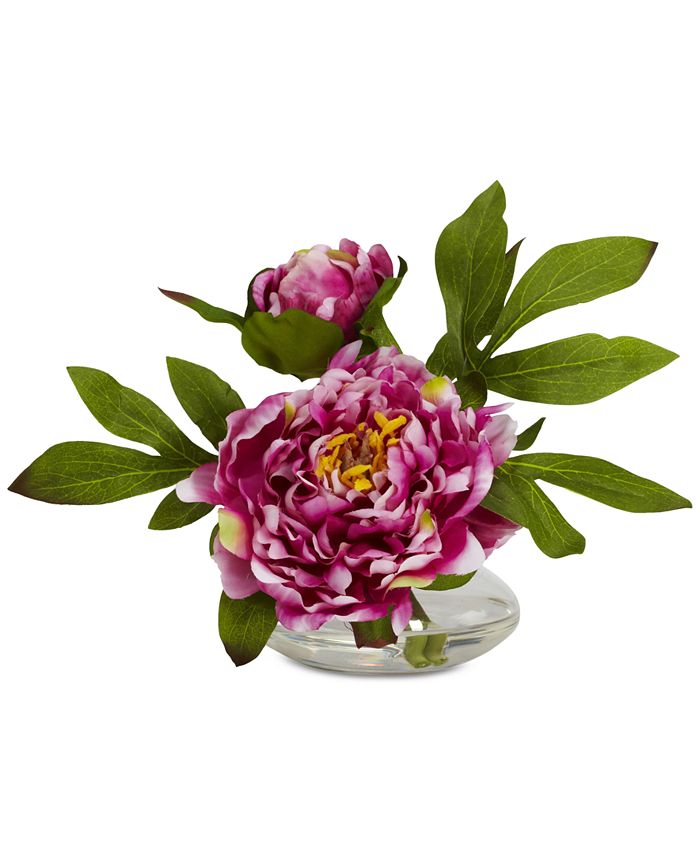 Nearly Natural 3Pc. Peony Set with Glass Vases Macy's