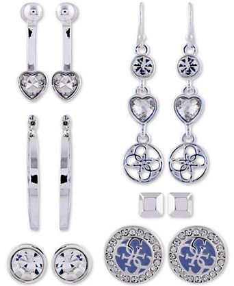 Silver-Tone 6-Pc. Set Crystal Earrings