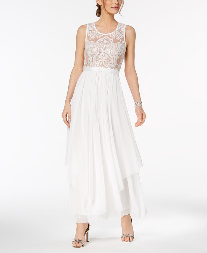 R & M Richards Belted Embroidered Mesh Gown Macy's
