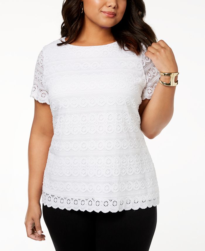 Charter Club Plus Size Lace Top, Created for Macy's & Reviews - Tops ...