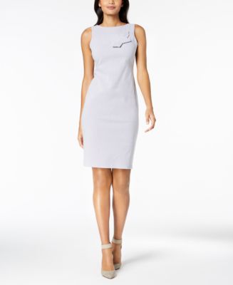 Calvin Klein Striped Knotted-Bow Sheath Dress - Macy's