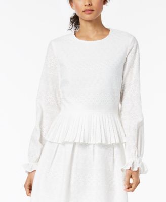 Nine West - Eyelet-Lace Pleated-Hem Top