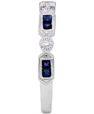 14k White Gold Sapphire (1/3 ct. t.w.) and Diamond (1/5 ct. t.w.) Alternating Ring