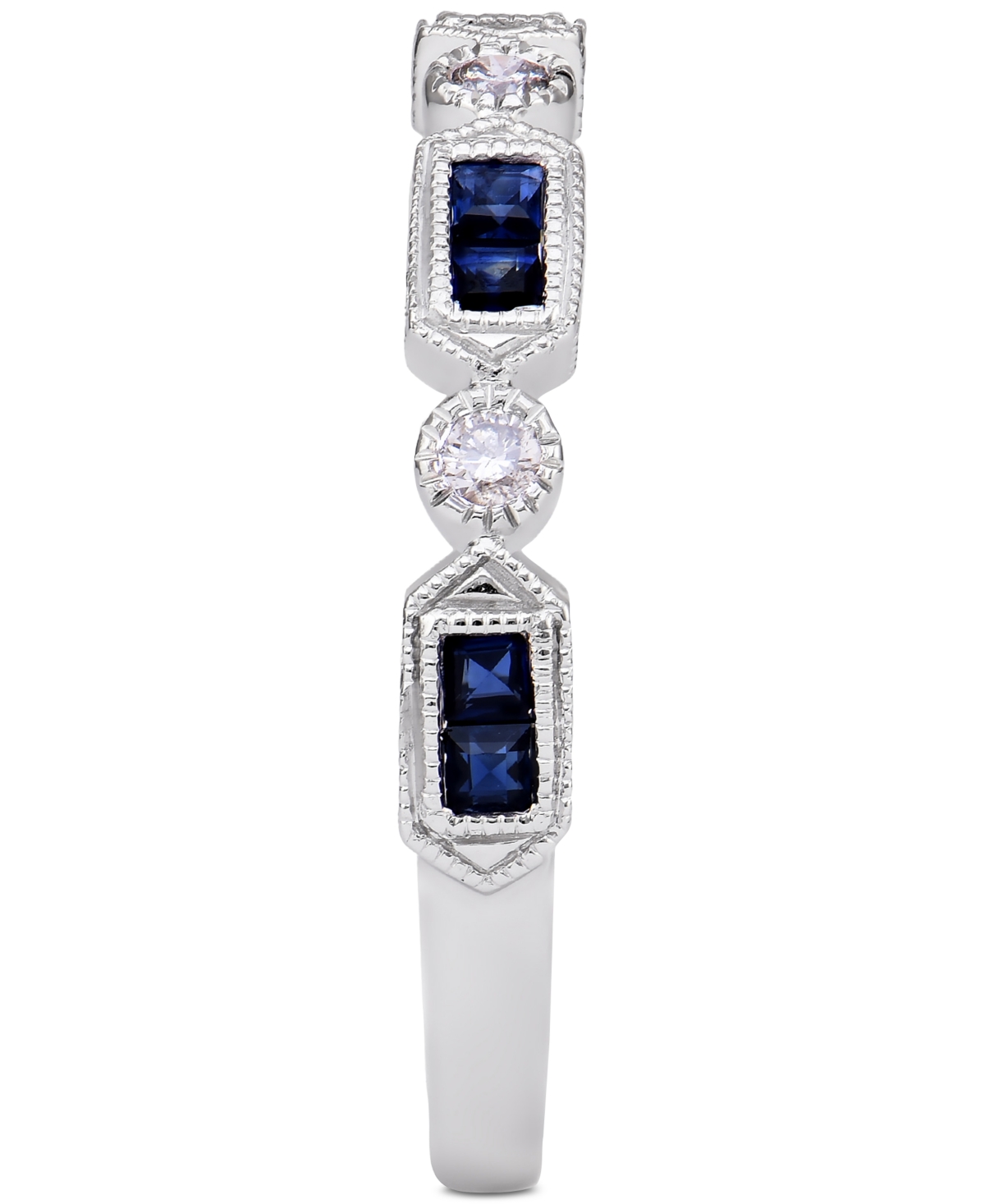 14k White Gold(1/3 ct. t.w.) and Diamond (1/5 ct. t.w.) Alternating Ring - Sapphire