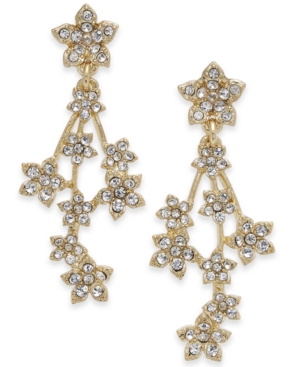 image of Inc Silver-Tone Crystal Flower Cluster Linear Drop Earrings, Created for Macy-s