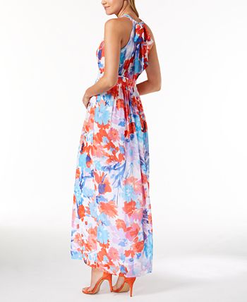 Nine West Floral Printed Halter Maxi Dress - Macy's