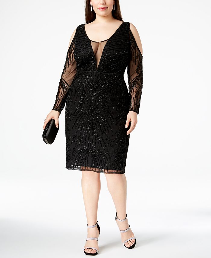 Adrianna Papell Plus Size Beaded Cold-Shoulder Dress - Macy's