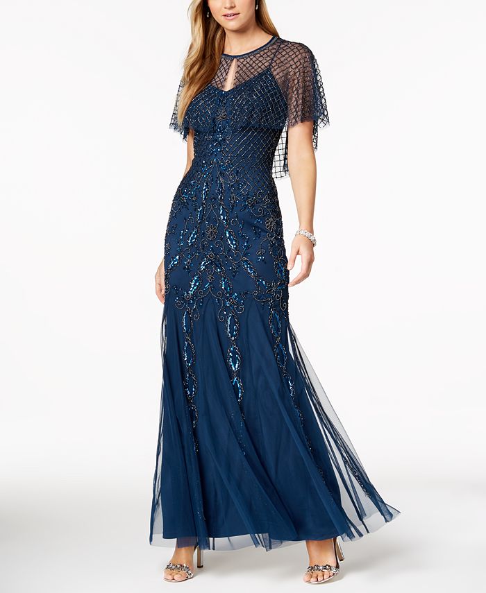 Adrianna Papell Beaded Gown & Capelet - Macy's