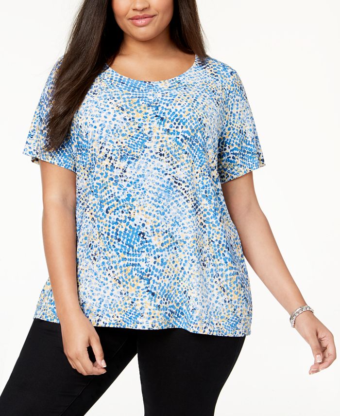 JM Collection Plus Size Printed Gel-Dot T-Shirt, Created for Macy's ...