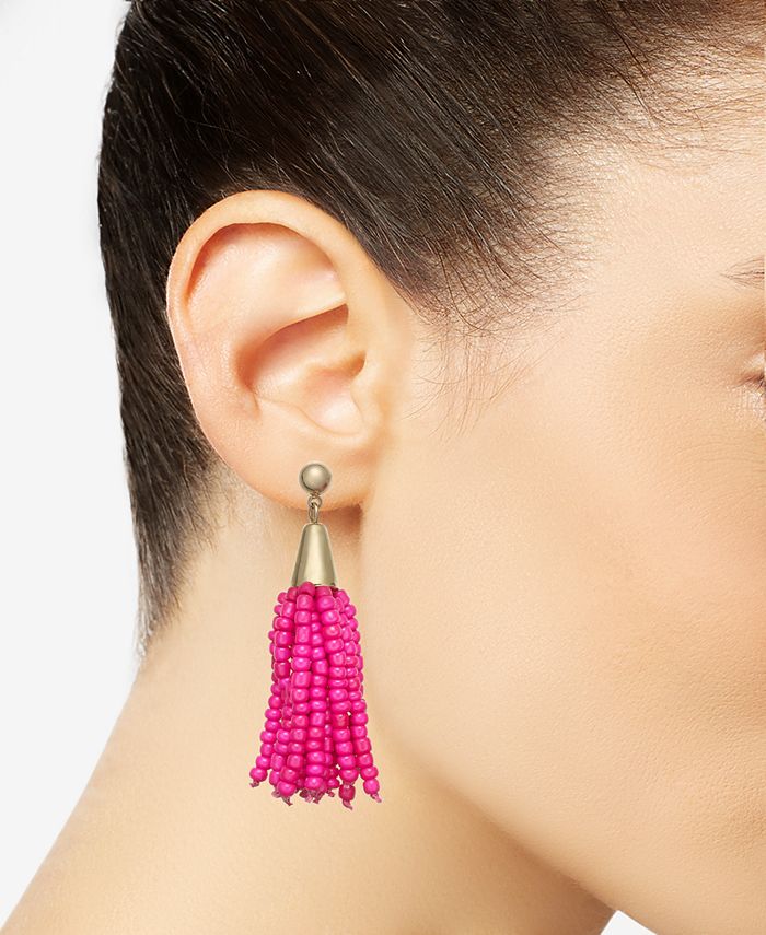 INC International Concepts I.N.C. GoldTone Bead Fringe Drop Earrings