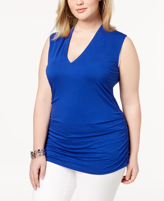 INC International Concepts INC Plus Size Ruched VNeck Tank, Created
