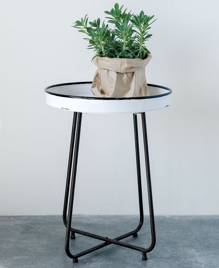 3R Studio Round Distressed White Metal Table with Black Rim Macy's