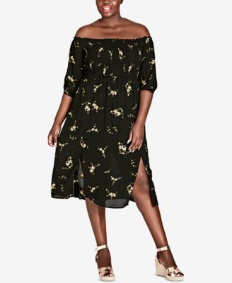 CITY CHIC - Trendy Plus Size Aerial Off-The-Shoulder Midi Dress