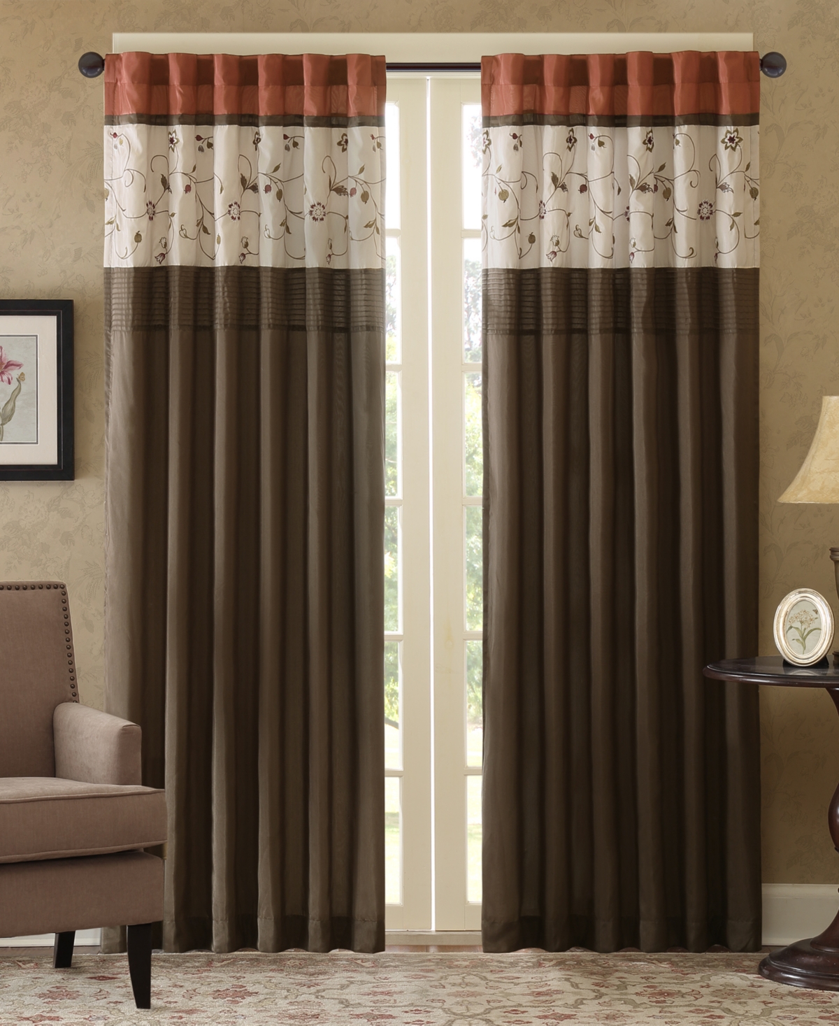 Serene Embroidered Room Darkening Curtain Panel for bedroom, Rob Pocket/Back Tab fit up to 1.25 inches rod Single Curtain Panel for Living Room, Width