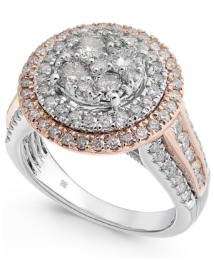 image of Diamond Two-Tone Halo Cluster Ring (1-3/4 ct. t.w.) in 14k White & Rose Gold