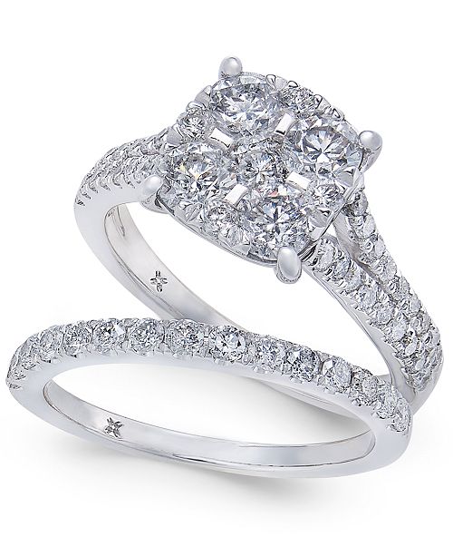 Macy S Diamond Cluster Pave Bridal Set 2 Ct T W In 14k White