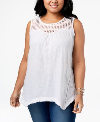 Style & Co - Plus Size Cotton Sheer-Yoke Handkerchief Hem Sleeveless Top