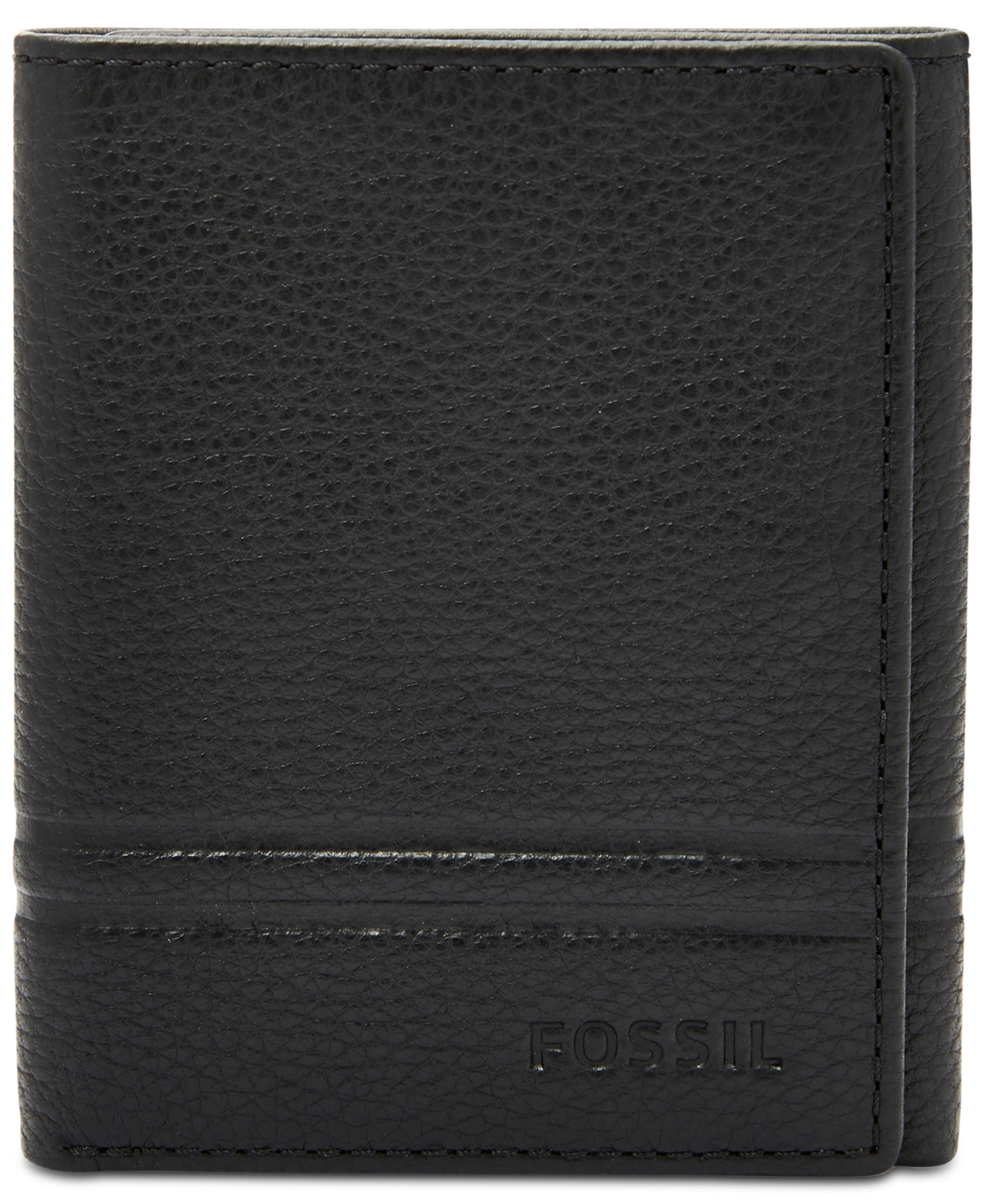 Shop Fossil Men's Wilder Leather Tri-fold Wallet In Black