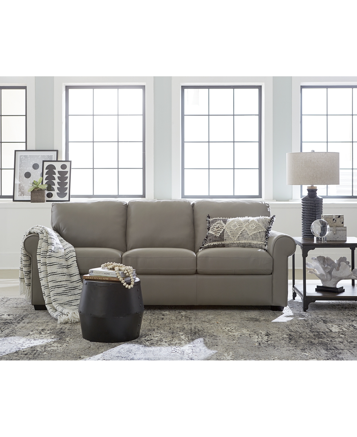 Orid Leather Roll Arm Sofa, Created for Macy's