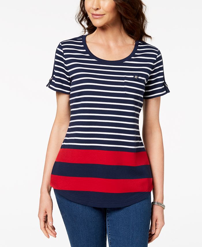 Karen Scott Petite Multi-Stripe Top, Created for Macy's - Macy's
