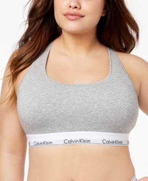 Calvin Klein Plus Modern Cotton Unlined Racerback Bralette In Gray