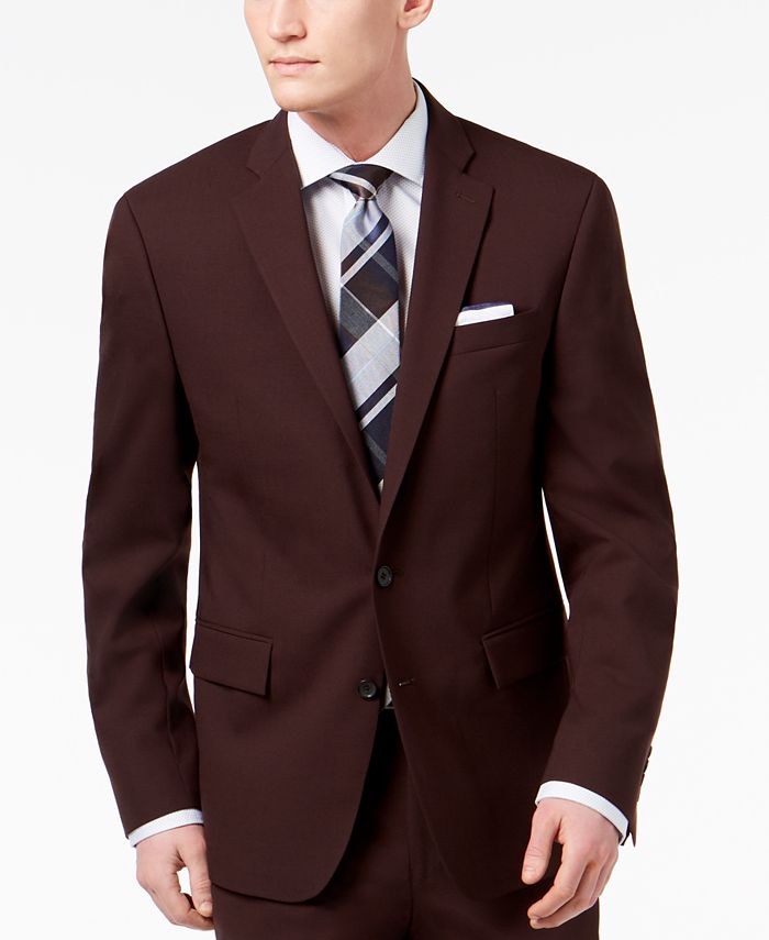Ryan Seacrest Distinction Men's Slim-Fit Stretch Burgundy Solid Suit ...