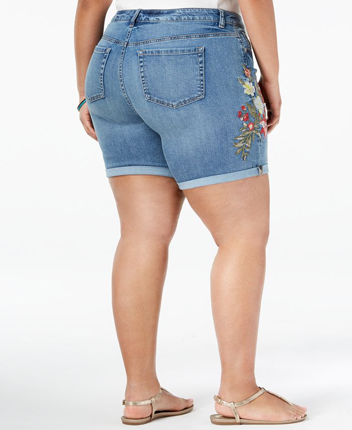 Style And Co Plus Size Embroidered Cuffed Shorts Created For Macys Macys
