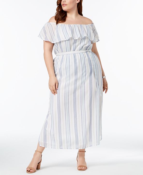 Style & Co Plus Cotton Striped Off-The-Shoulder Dress, Created for Macy&#39;s & Reviews - Dresses ...