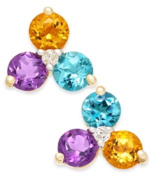 image of Multi-Gemstone (1-5/8 ct. t.w.) & Diamond Accent Stud Earrings in 14k Gold