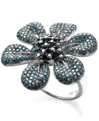 blue diamond flower ring