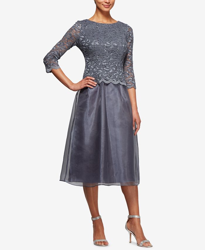 Alex Evenings Embellished Lace Tea-Length Dress - Macy's