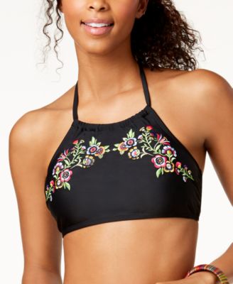 California Waves - Embroidered High-Neck Strappy-Back Bikini Top