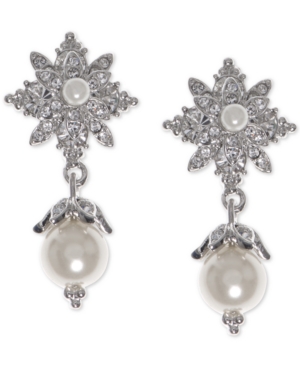 image of Marchesa Silver-Tone Pave & Imitation Pearl Drop Earrings