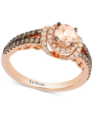 image of Le Vian Chocolatier Peach Morganite (1/3 ct. t.w.) & Diamond (1/2 ct. t.w.) Ring in 14k Rose Gold