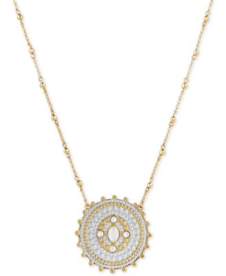 Lucky Brand - Two-Tone Stone Disc Pendant Necklace, 29" + 2" extender