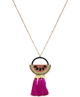 INC International Concepts - Gold-Tone Multi-Pav&eacute; & Stone Watermelon Tassel Pendant Necklace, 30" + 3" extender