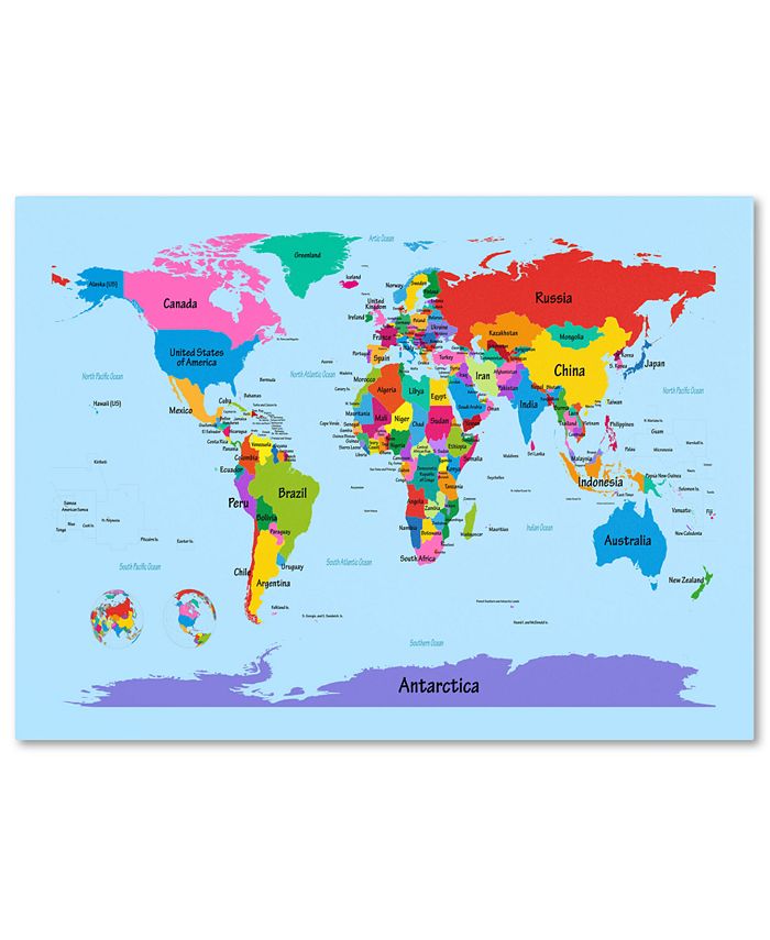 Trademark Global - Michael Tompsett Children's World Map 30" x 47" Canvas Art Print